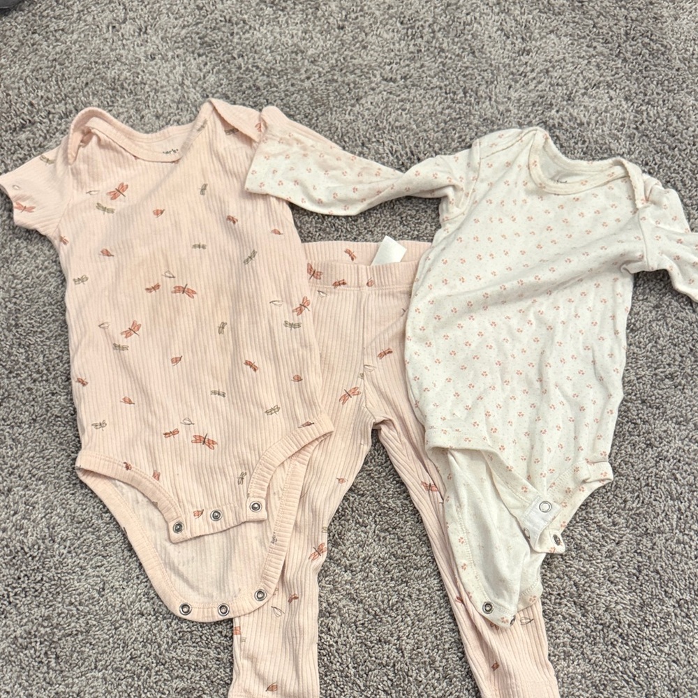 Carter's Pink & Cream Floral Ribbed Baby One-Piece Set
